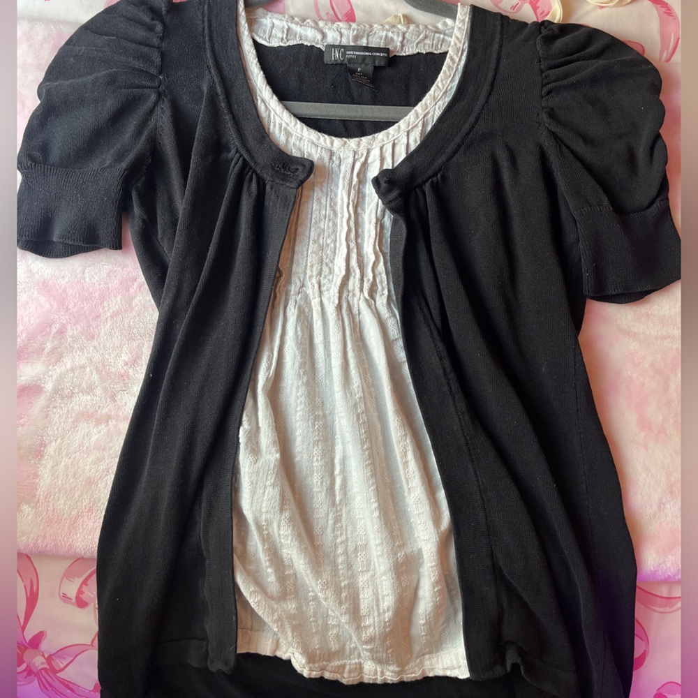 Black and White Short Sleeve Cardigan Camisole